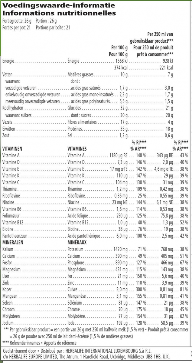 Herbalife-Formula-1-Voedingsshake-munt-chocolade-voedingswaarden